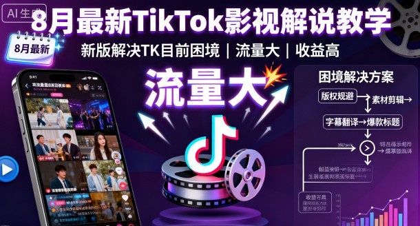 8月最新TikTok影视解说教学，新版解决TK目前困境，流量大，收益高-资源站