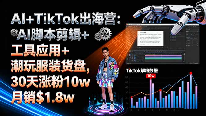 AI+TikTok出海营:AI脚本剪辑+工具应用+潮玩服装货盘,30天涨粉10w月销$1.8w-资源站