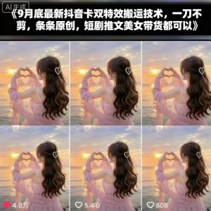 9月底最新抖音卡双特效搬运技术,一刀不剪,条条原创,短剧推文美女带货都可以-资源站