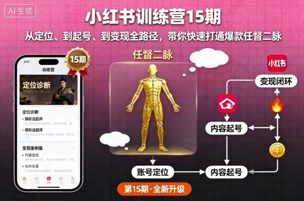 小红书训练营15期,从定位、到起号、到变现全路径,带你快速打通爆款任督二脉-资源站