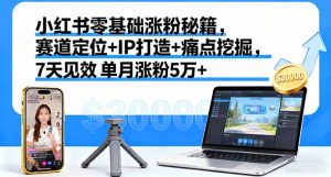 小红书零基础涨粉秘籍,赛道定位+IP打造+痛点挖掘,7天见效 单月涨粉5万+-资源站