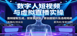 数字人短视频与虚拟直播实操，音频提取生成，背景添加，原创度提升及违规规避-资源站