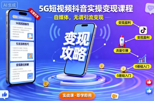 5G短视频抖音实操变现课程,自媒体,无谓引流变现-资源站