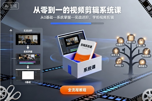 从零到一的视频剪辑系统课，从0基础–系统掌握–实战进阶，学拍视频剪辑-资源站
