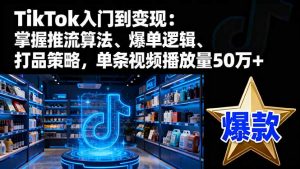 TikTok入门到变现：掌握推流算法、爆单逻辑、打品策略，单条视频播放量50w-资源站