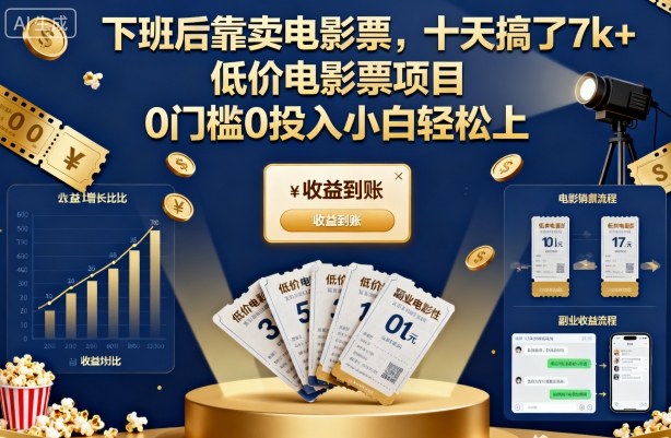 下班后靠卖电影票，十天搞了7k+，低价电影票项目，0门槛0投入小白轻松上手【揭秘】-资源站