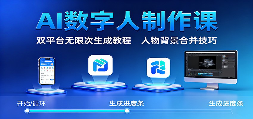 AI数字人制作课：双平台无限次生成教程，人物背景合并技巧-资源站