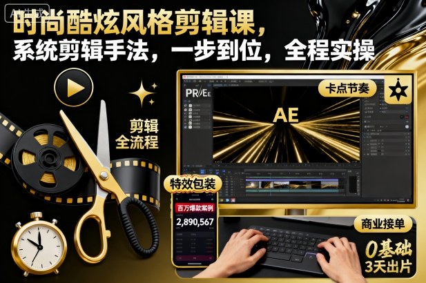 时尚酷炫风格剪辑课，系统剪辑手法，一步到位，全程实操-资源站