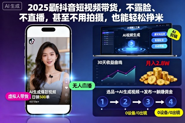 2025最新抖音短视频带货，不露脸、不直播，甚至不用拍摄，也能轻松挣米-资源站