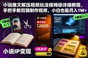 小说推文解压视频玩法保姆级详细教程,手把手教剪辑制作视频,小白也能月入1W+-资源站