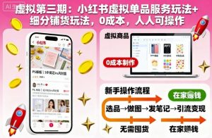 虚拟第三期:小红书虚拟单品服务玩法+细分铺货玩法,0成本,人人可操作-资源站