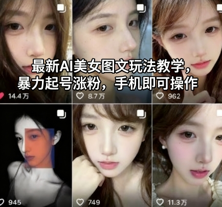 最新AI美女图文玩法教学，暴力起号涨粉，手机即可操作-资源站
