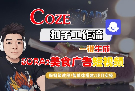 Coze扣子智能体工作流一键生成“SORA2美食广告“短视频，全流程保姆级教学-资源站