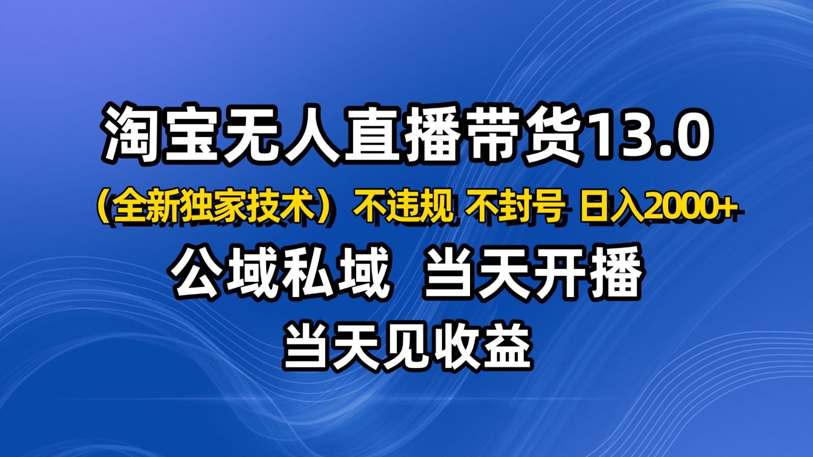 淘宝无人直播13.0,公域私域技术,不封号,不违规 布局下半年旺季赛道,日入2000+-资源站