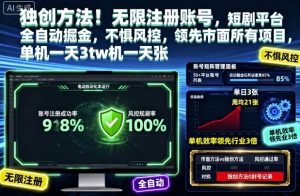 独创方法!无限注册账号,短剧平台全自动掘金,不惧风控,领先市面所有项目,单机一天3张【揭秘】-资源站