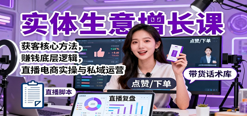 实体生意增长课：获客核心方法，赚钱底层逻辑，直播电商实操与私域运营-资源站