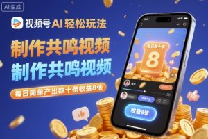视频号AI轻松玩法,制作共鸣视频,每日简单产出数十条收益8张-资源站