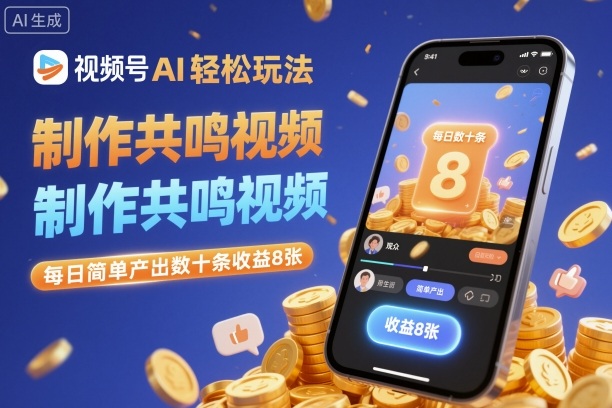 视频号AI轻松玩法，制作共鸣视频，每日简单产出数十条收益8张-资源站