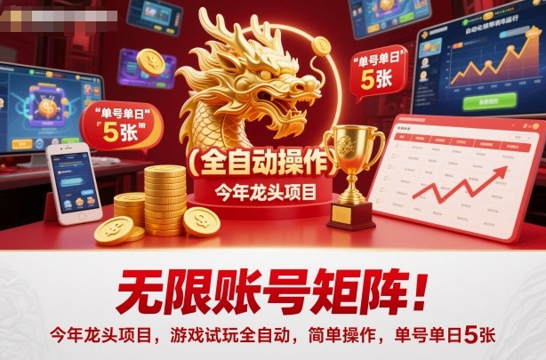 无限账号矩阵！今年龙头项目，游戏试玩全自动，简单操作，单号单日5张【揭秘】-资源站