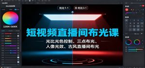 短视频直播间布光课：光比光色控制、三点布光、人像光效、古风直播间布光-资源站