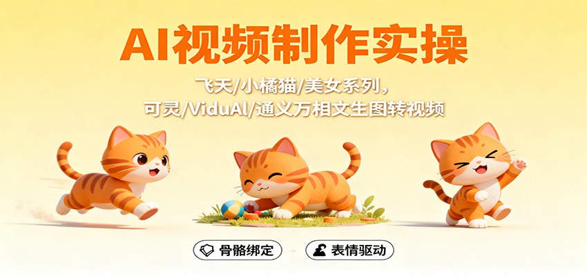 AI视频制作实操,飞天/小橘猫/美女系列,可灵/ViduAl/通义万相文生图转视频-资源站