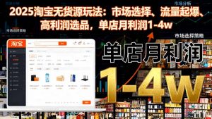 2025淘宝无货源玩法：市场选择、流量起爆、高利润选品，单店月利润1-4w-资源站