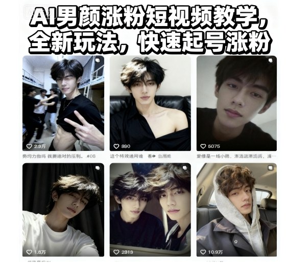 AI男颜涨粉短视频教学，全新玩法，快速起号涨粉-资源站