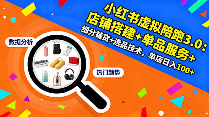 小红书虚拟陪跑3.0：店铺搭建+单品服务+细分铺货+选品技术，单店日入100+-资源站
