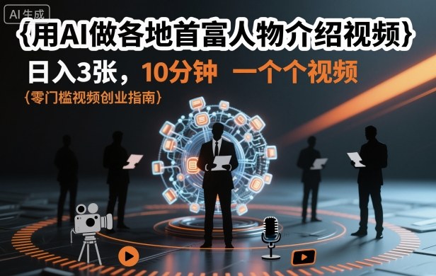 用AI做各地首富人物介绍视频，日入3张，10分钟一个视频-资源站