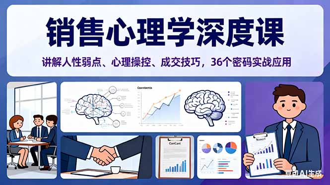 销售心理学深度课，讲解人性弱点、心理操控、成交技巧，36个密码实战应用-资源站