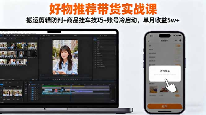 好物推荐带货实战课：搬运剪辑防判+商品挂车技巧+账号冷启动，单月收益5w+-资源站