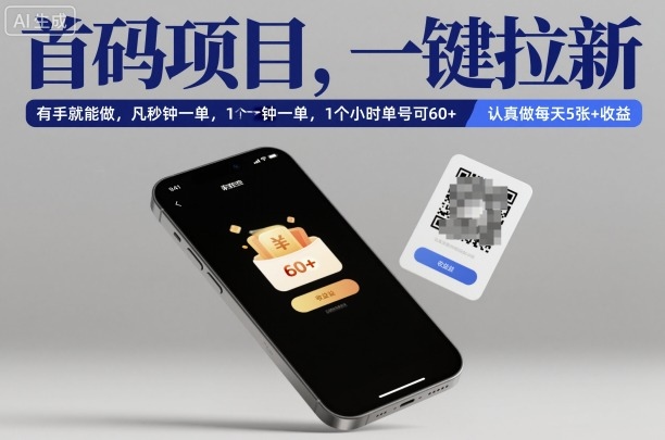 首码项目，一键拉新，有手就能做，几秒钟一单，1个小时单号可60+，认真做每天5张+收益【揭秘】-资源站