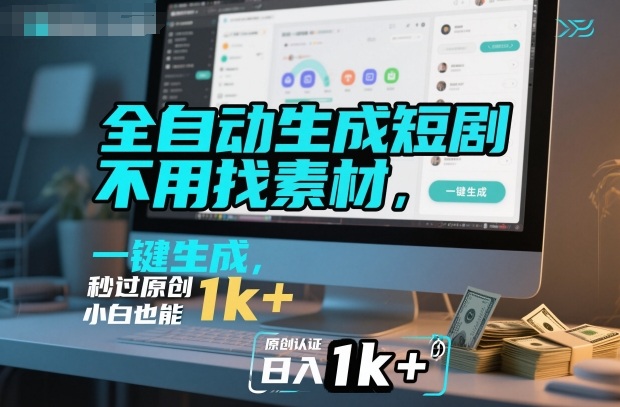 全自动生成短剧，不用找素材，不用剪辑，一键生成，秒过原创，小白也能轻松日入1k+【揭秘】-资源站