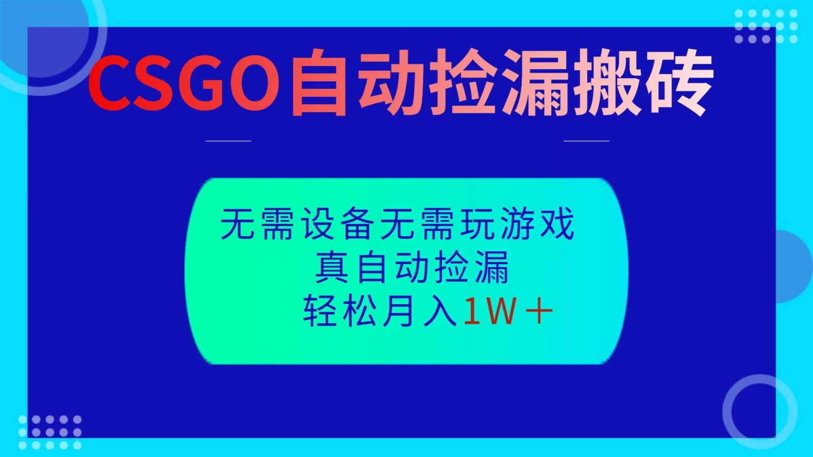 CSGO自动捡漏搬砖，当天操作当天见结果，无需了解游戏，包教包会包落地-资源站