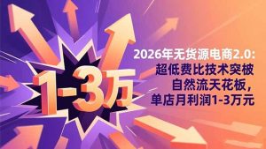 2026年无货源电商2.0:超低费比技术突破自然流天花板,单店月利润1-3万元-资源站