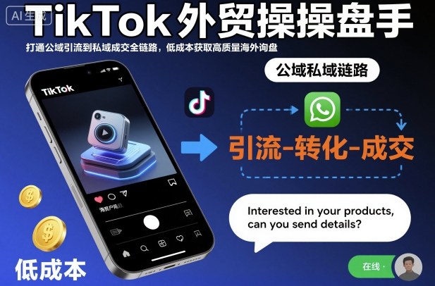 TikTok外贸操盘手，打通公域引流到私域成交全链路，低成本获取高质量海外询盘-资源站