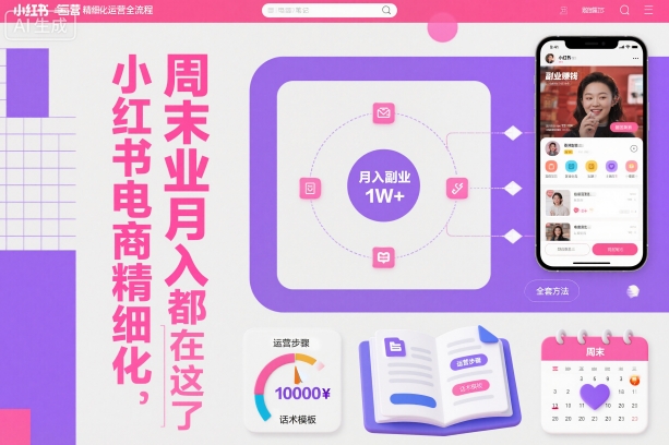 小红书电商精细化运营全流程，周末副业月入1W+，全套方法都在这了-资源站