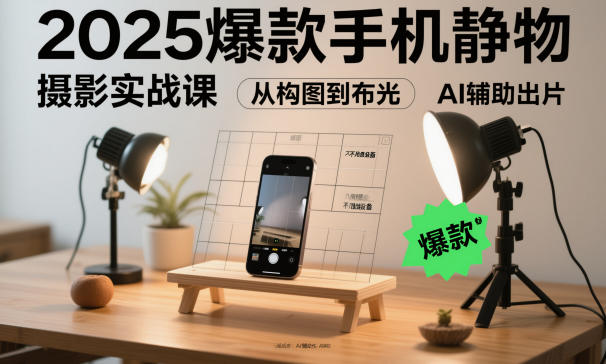 2025爆款手机静物摄影实战课，从构图到布光，不用贵设备，AI辅助出片-资源站