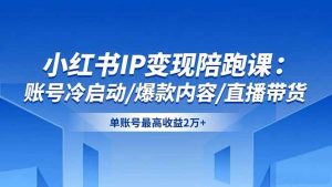 小红书IP变现陪跑课：账号冷启动/爆款内容/直播带货，单账号最高收益2万+-资源站