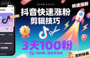 抖音快速涨粉剪辑技巧，3天1000粉，安全无违规-资源站