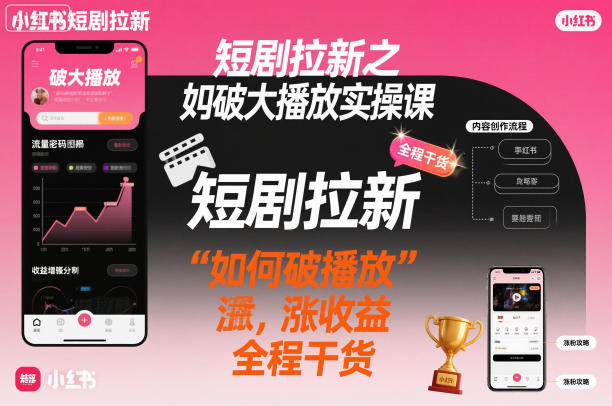 短剧拉新之小红书如何破大播放实操课，如何破播放，涨收益，全程干货-资源站