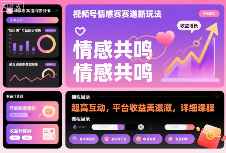 视频号情感赛道新玩法，超高互动，平台收益美滋滋，详细课程-资源站