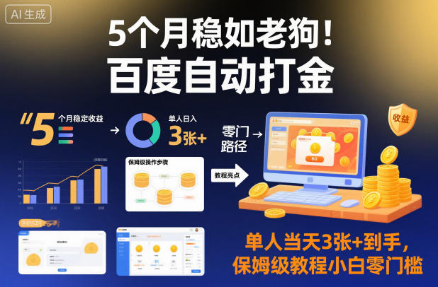 5个月稳如老狗！百度自动打金，单人当天3张+到手，保姆级教程小白零门槛【揭秘】-资源站