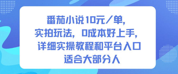番茄小说10米每单，实拍玩法，0成本好上手，详细实操教程和平台入口适合大部分人-资源站