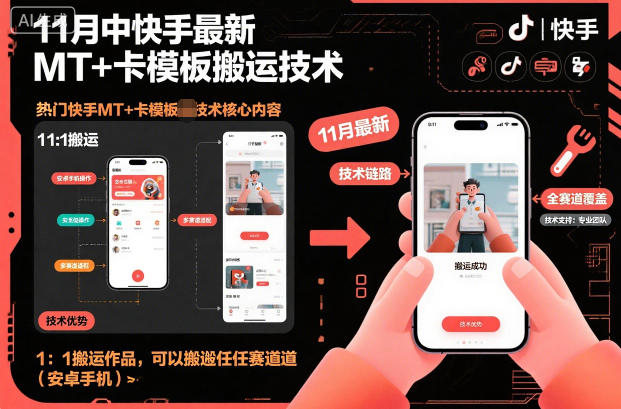 11月中快手最新MT+卡模板搬运技术，1：1搬运作品，可以搬运任何赛道(安卓手机)-资源站