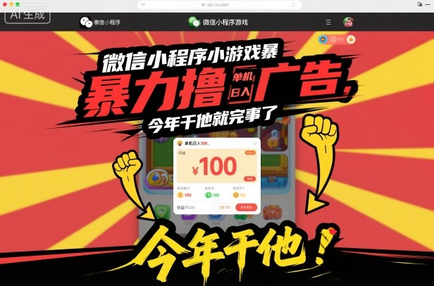微信小程序小游戏暴力撸广告，单机日入100，今年干他就完事了-资源站
