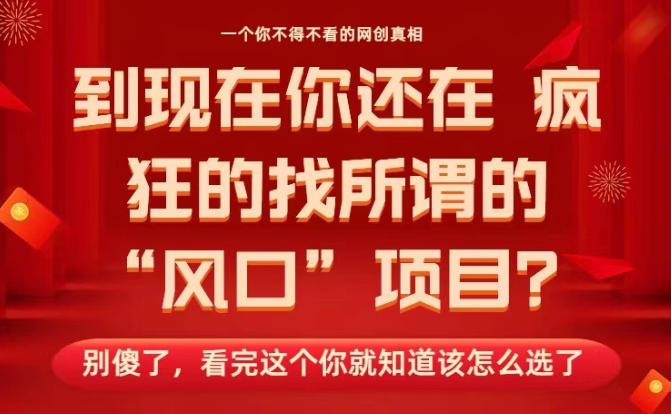 马上26年了，你还在找所谓的风口项目？别傻了，看完这个你全都懂了！【揭秘】-资源站