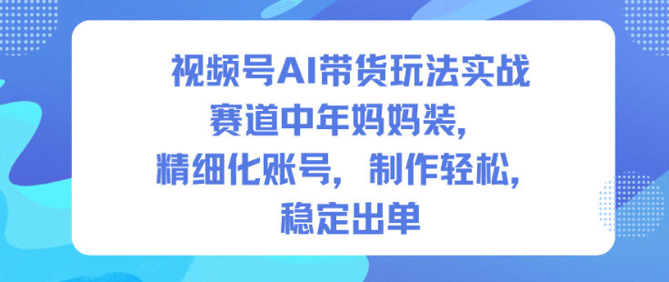 视频号AI带货玩法实战，赛道中年妈妈装，精细化账号，制作轻松，稳定出单-资源站