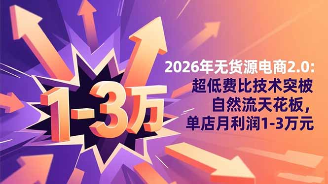 2026年无货源电商2.0【更新】：超低费比技术突破自然流天花板，单店月利润1-3万元-资源站