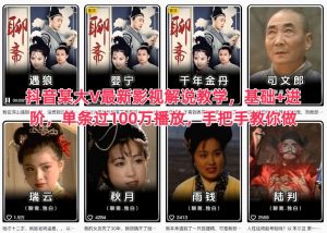 抖音某大V最新影视解说教学,基础+进阶,单条过100万播放,手把手教你做-资源站